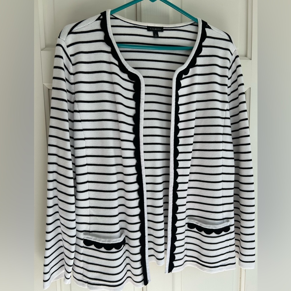 NWOT Talbot’s Black and White Striped Cardigan